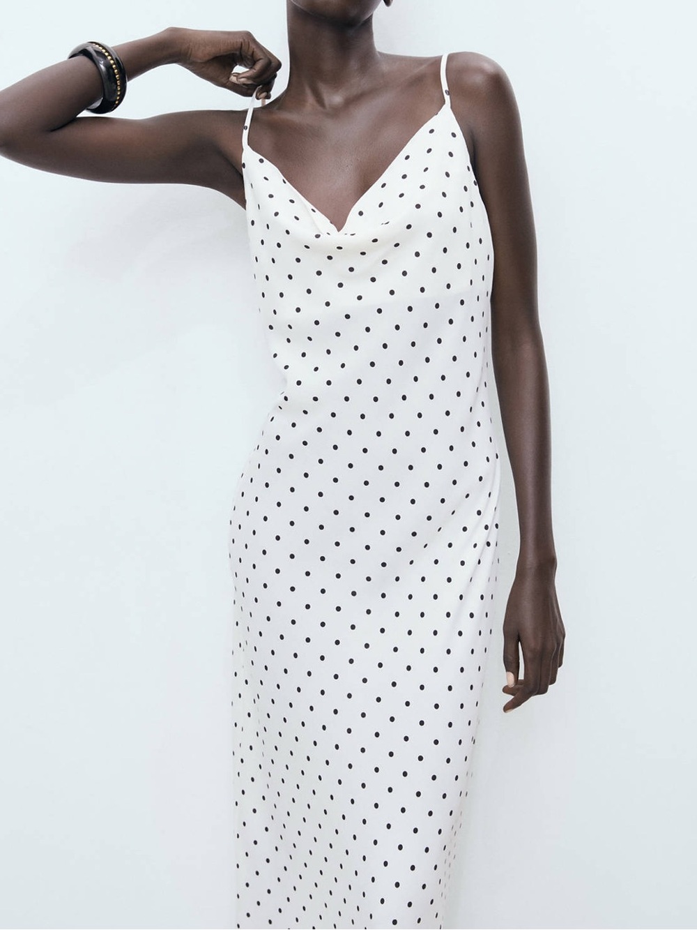 Mango White Polka Dot Maxi Dress with Draped Neck